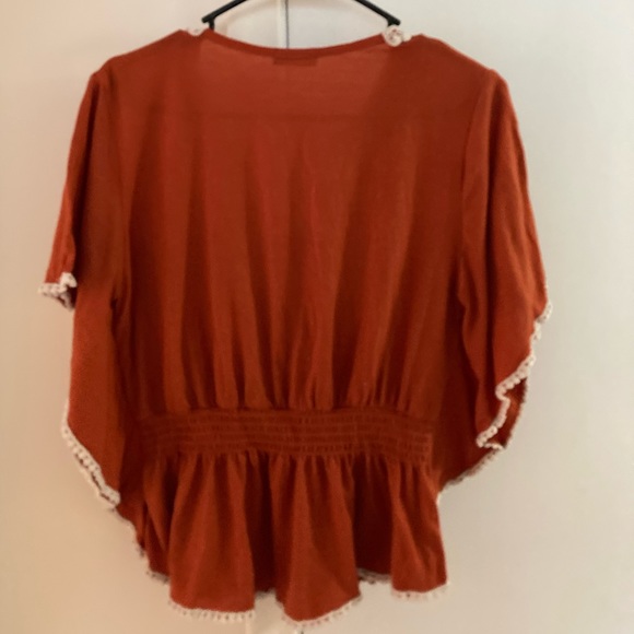 Lace Appliqué Orange Poncho Blouse - Picture 2 of 2
